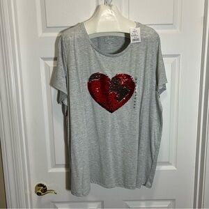 Fleurish Light Gray Double Sided Sequin Heart Tee